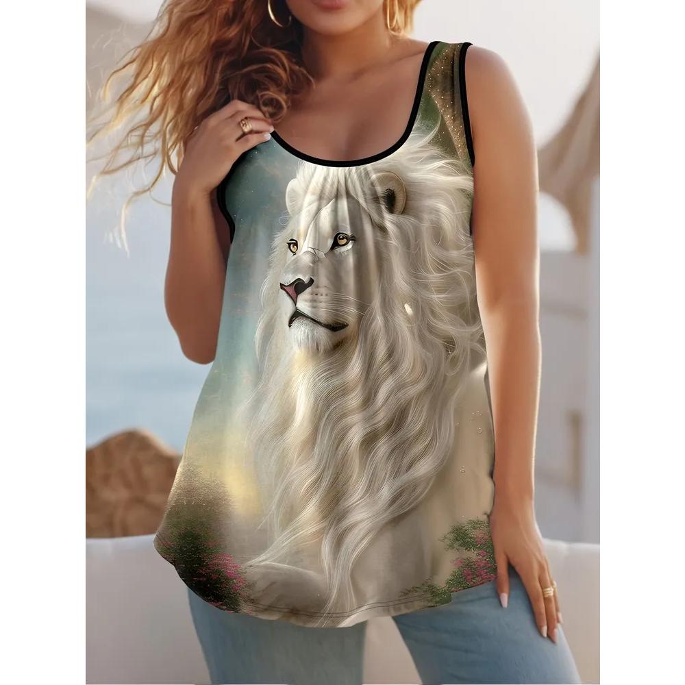 Fashion Loose Sleeveless Women s T-Shirt Casual Flower Print Top Crew Neck Camis Tank Tops XS