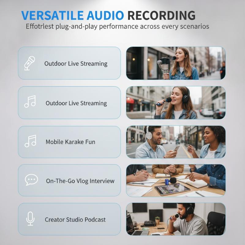 Mini Metal Microphone Adjustable Plug & Play Clear Sound Mic for ASMR Recording Mobile Vlog Live Streaming