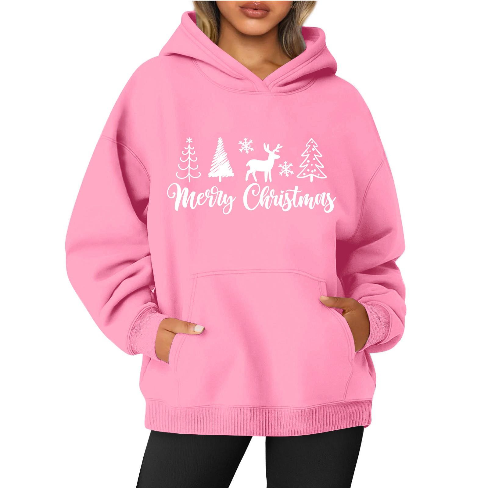 

Женская толстовка с круглым вырезом и длинными рукавами с рождественским принтом XL розовый