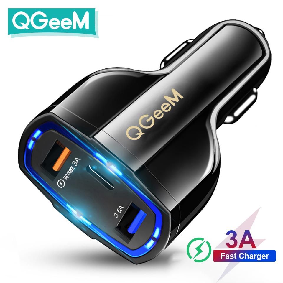

QGEEM QC 3.0 USB C Автомобільний зарядний пристрій 3-портовий швидкий зарядний пристрій Quick Charge 3.0 Fast Charger для автомобільного телефону Адаптер зарядки для iPhone Xiaomi Mi 9 Redm car charger