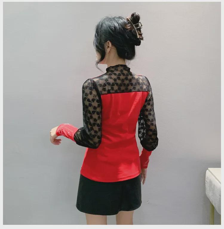 2023 Herbst Europäisches Slim-Spitzen-Langarm-Damenhemd mit Hot-Drilling-Design