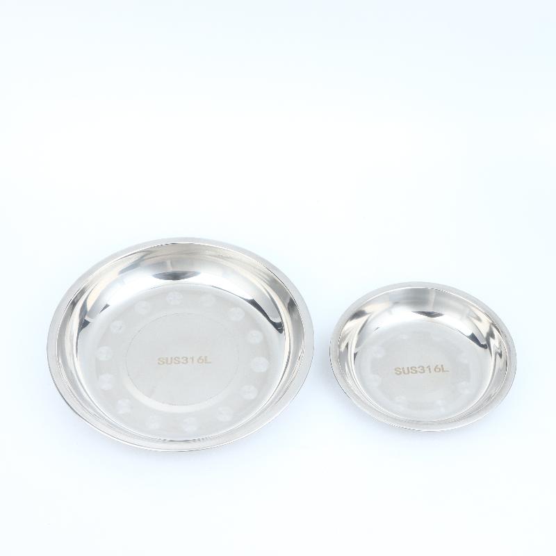 2Pcs Reusable Stainless Steel Dinner Plates Thickened Polished Round Shallow Dishes for Picnic Barbecue Use
