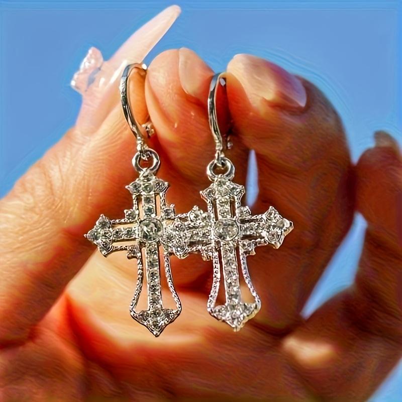 1 пара Супер Блестящие Полностью Алмазные Высококлассные Серьги-кресты Женские Пусеты Легкая Роскошь Модные Серьги-клипсы серебряный