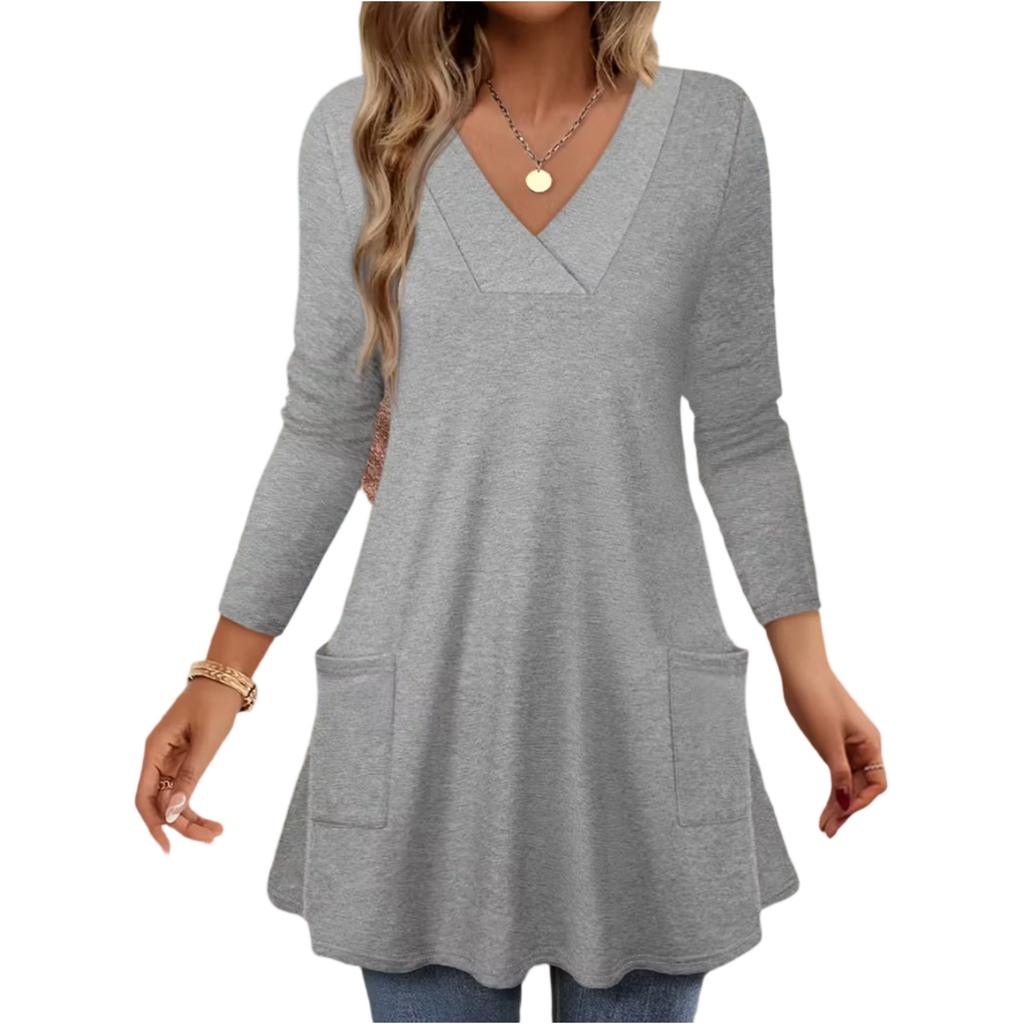 Women's Fashionable And Casual Color V,Neck Elegant Spliced Top