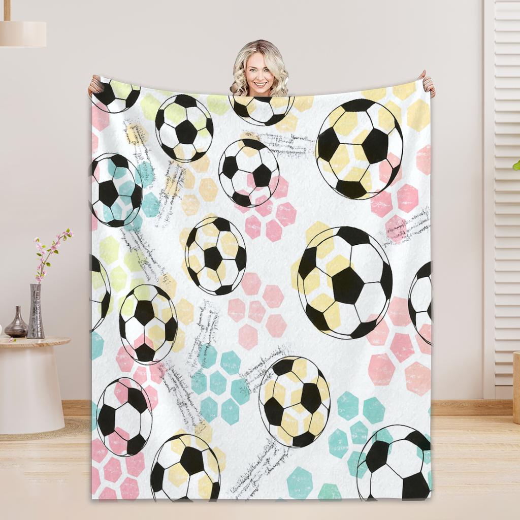 1PC Blanket Football 3D Printed Blanket Flannel Warm Cozy Blanket Home Travel Birthday Gift for Boys Chair Sofa Room Decoration