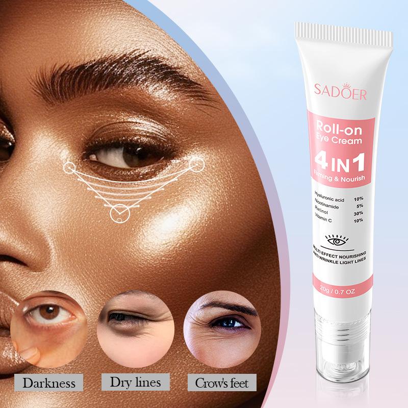 SADOER 4in1 Roll-on Feuchtigkeitsspendende Augencreme Anti Augenringe Augensäcke Straffend Feuchtigkeitsspendendes Augenserum Hautpflege für Schöne Augen