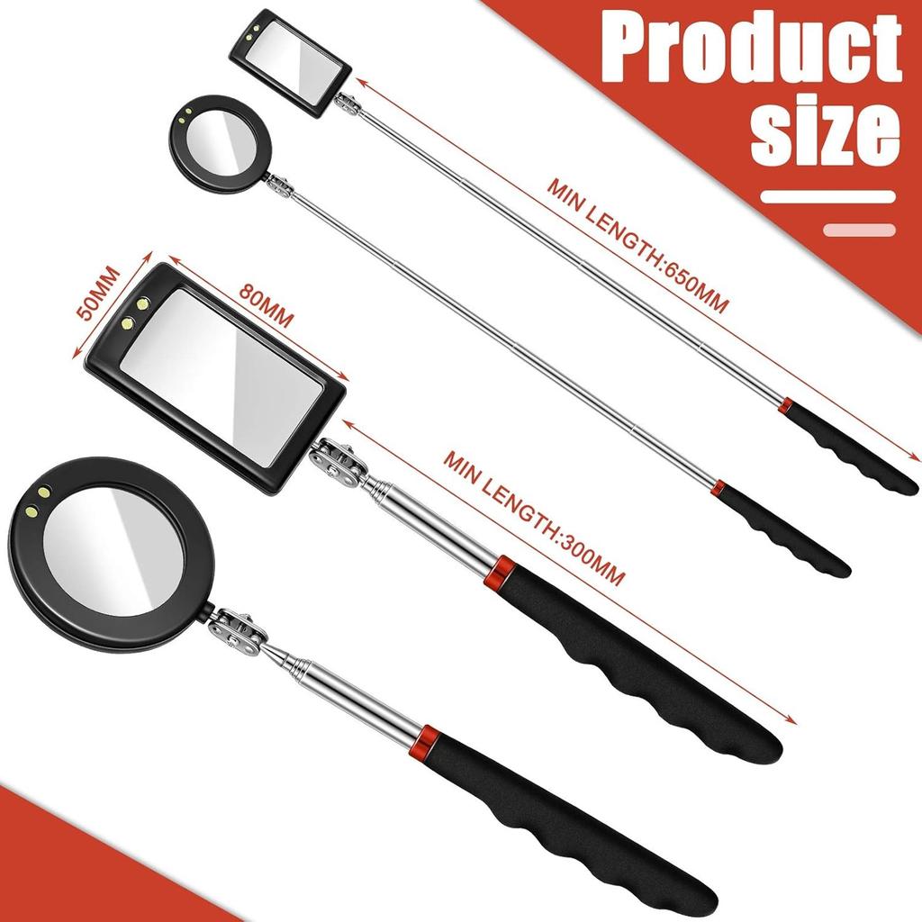 Car 360° Inspection Mirror LED Light Telescopic Inspection Mirror  for Check The Condition of Vehicle Automotive Repairs Tools