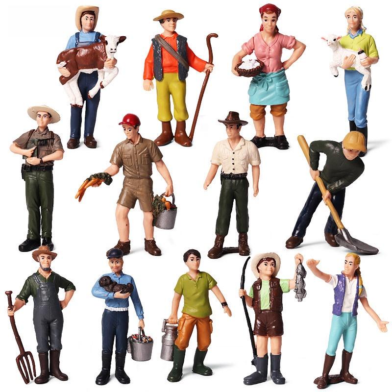 Farm Pasture Simulation Plastic Doll Model Ornament Farmer Worker Animal Woman