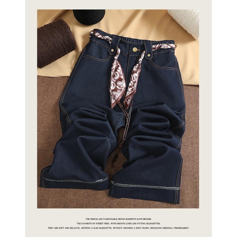 DIMANAF 2025 Autumn Winter Plus Size Women Pants Lady Long Pants Oversized Loose Casual Bottoms Thick Denim Jeans