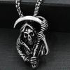 2023 Japanese & Korean Skull Scythe Pendant Necklace - Titanium Steel Punk Style for Men