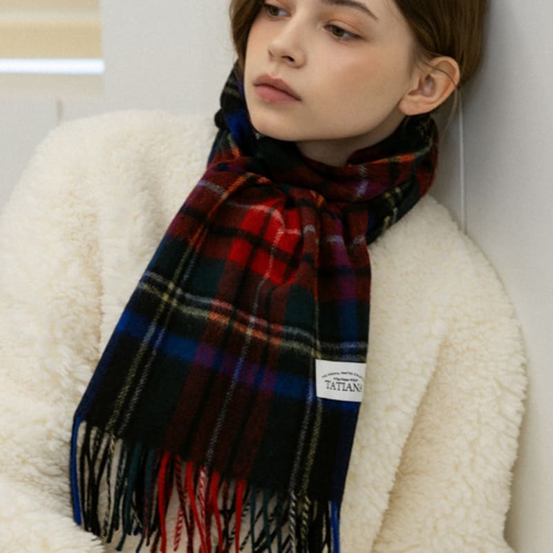 TATIANA Check Soft Lambskin 100% Wool Muffler MF8005 Red Green