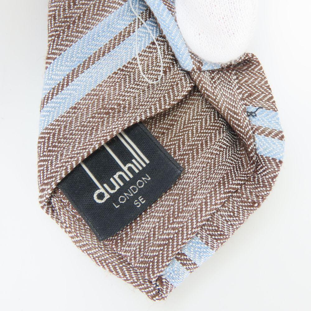 Used Dunhill Tie Herringbone Linen/silk Gurege Light Blue Regimental