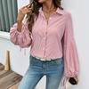 Herbst Neues Gestreiftes Gespleißtes Cardigan-Oberteil für Damen Elegant Pendler Laternenärmel Hemd für Damen