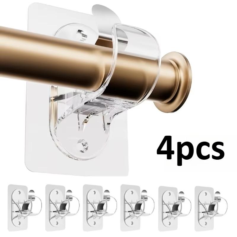4pcs Non Drilling Curtain Rod Fixing Patch, Suitable for 0.5 To 1.2 Inch Curtain Rods,Bearing Curtain Bracket with Adhesive Hook