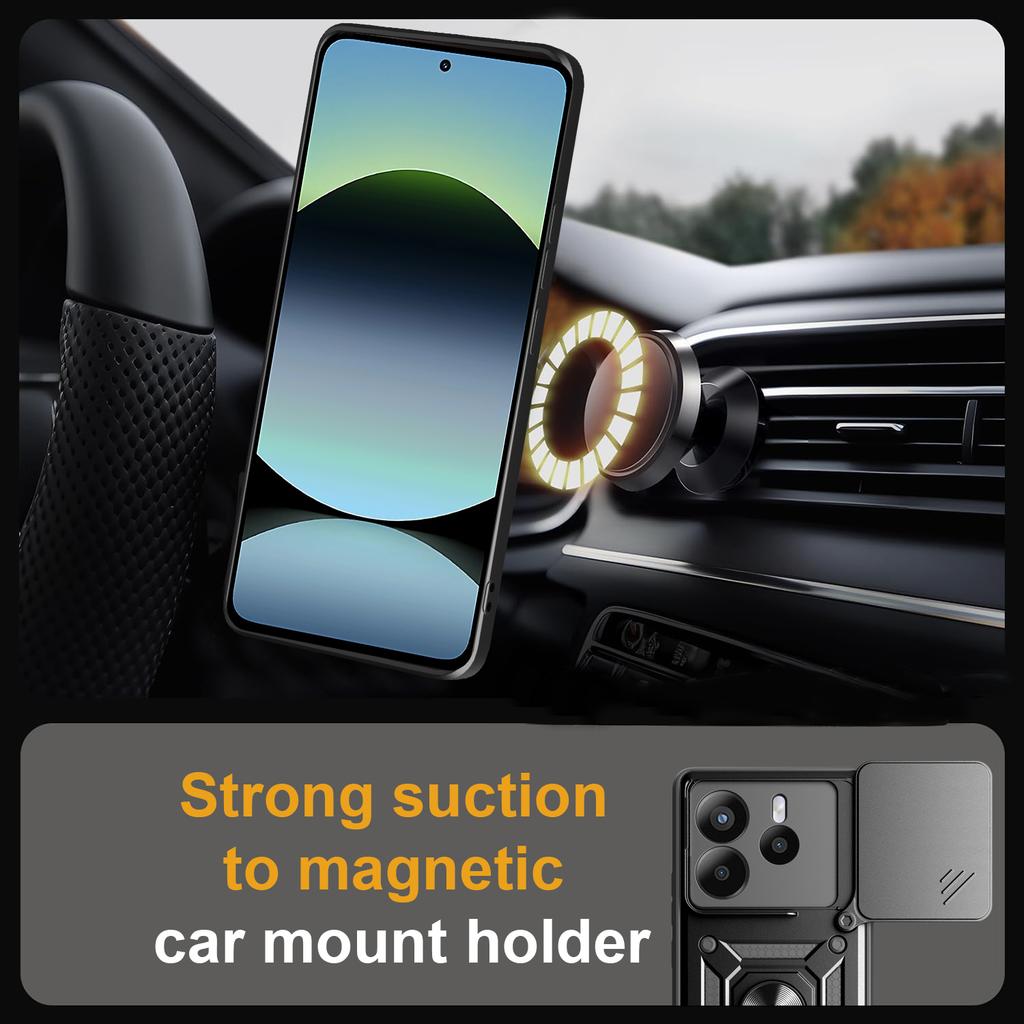 For Xiaomi Redmi Note 14 4G (164.84mm) Case with Slide Camera Lid PC+TPU Kickstand Phone Cover