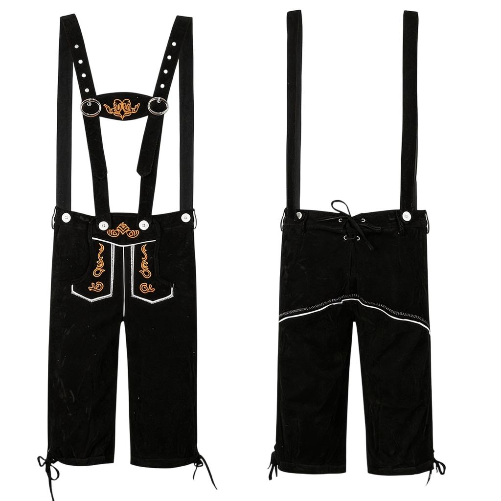 Men's Traditional Embroidered Lederhosen Bavarian Style Suspenders Knee-Length Trousers Vintage Festival Party Costume Authentic Design
