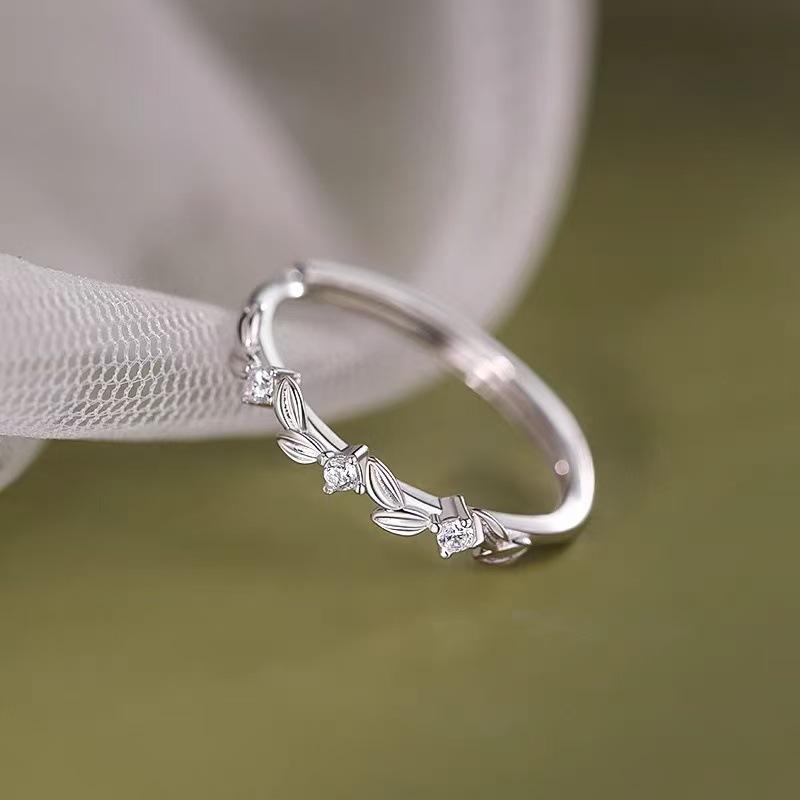 925 Silver Zircon Ear of Wheat Adjustable Ring For Women Party Cute Fine Jewelry Niche Design Plant Accessories