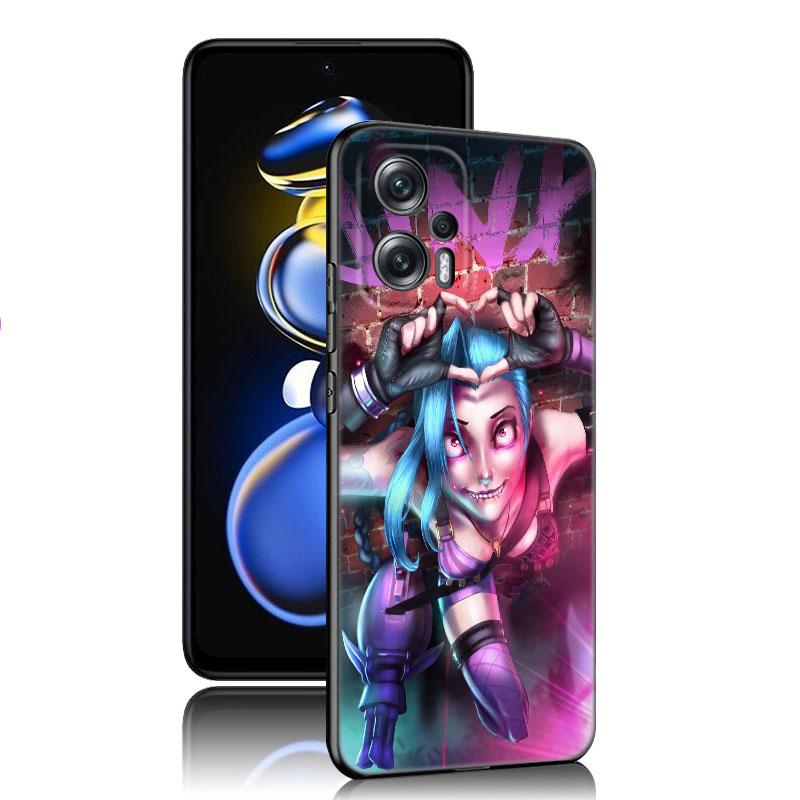 Arcane Jinx Anime Black Silicone Phone Case For Xiaomi POCO X3 X4 NFC F5 M3 M4 M6 X5 X6 Pro F3 F4 GT 5G C55 C65 M5