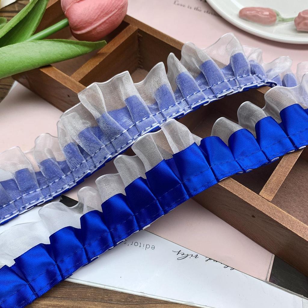 Bordure en Dentelle Plissée Double Couche Premium Ruban de Soie pour Accessoires de Vêtement DIY