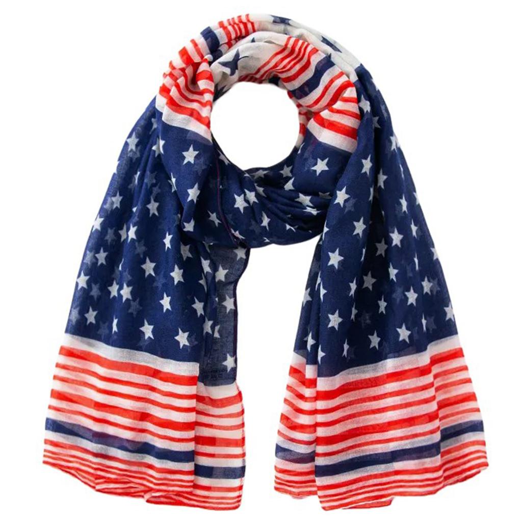 Stylish Scarf Shawl Neckerchief Head Scarf Star Print for Independence Day Star Headscarf, Versatile and Soft