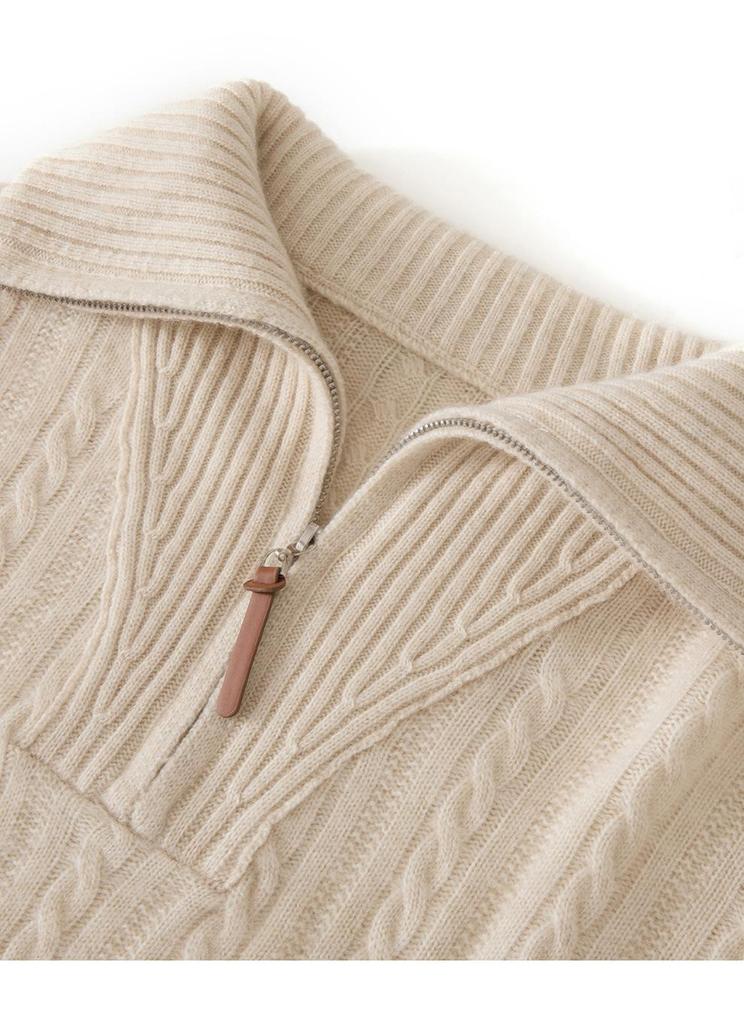 Women's Thickened Cashmere Cable Knit Half-Zip Lapel Sweater - Autumn/Winter Casual Trend