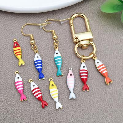 20Pcs Enamel Fish Charms Stainless Steel Fish Pendants Double-sided Striped Mini Fish