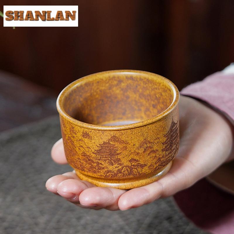 150ml Yixing Fialová Hlina Krajinný Čajový Šálek Starobylá Čajová Mísa Čajový Pár Osobní Šálek na Ochutnávání Čaje Chazhan Mistrovské Šálky Čajové Služby