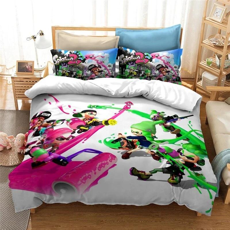 3D Print Splatoon Game Bedding Set,Duvet Cover Comforter Bed Set Quilt Cover Pillowcase,King Queen Twin Size Boys Girls Adults