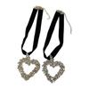 Large Rhinestones Choker Crystal Love Heart Black Velvet Collar Necklace Clavicle Chain Jewelry for Women Girls Teens