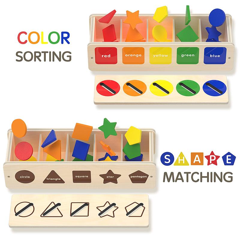 Montessori Wooden Toys for Kids Sensory Sorting Exercise Box Color & Shape Early Educational Block Puzzles Toddler Learning Toys