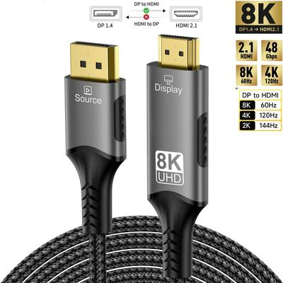 DisplayPort To HDMI-Compatible Cable DP1.4 To HDMI 2.1 Converter 8K@60Hz 4K@120Hz HDR For Desktop Laptop PC TV Monitor Projector