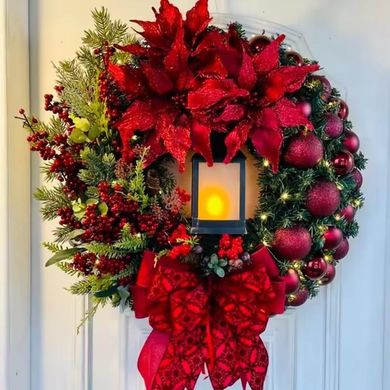 Christmas Wreath for Front Door Red Gold Window Wall Door Decorations 2025 Christmas Garland Ornament Guirnalda Navidad