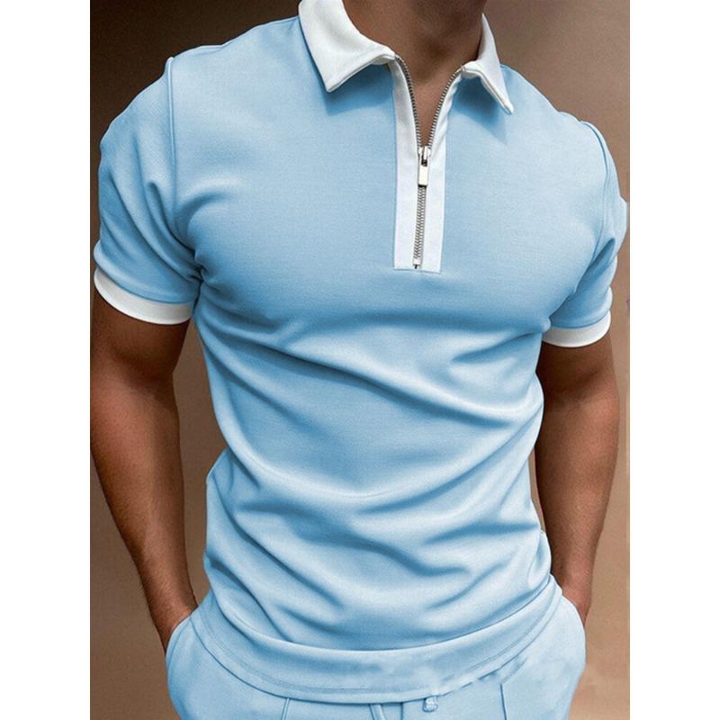 Men's Short Sleeve Tops Patchwork Color Collar Trendy Loose Polo Shirts