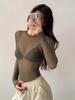 Autumn Women's Slimming Mesh Bodysuit - Sheer Round Neck, Long Sleeve
