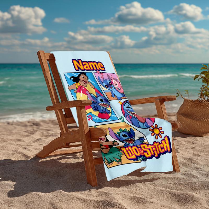 Custom Name Ultra-Soft Beach Towel with Stitch Theme,Ideal for Pool - Camping, Diving - Perfect Travel Essential, Vibrant Beach Towel.