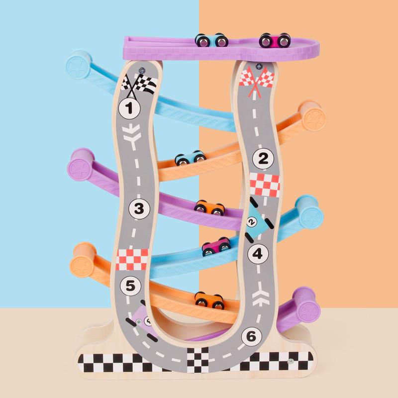 Six Layer Bright Color Glide Car Wooden Construction Toy For Kids Play And Development