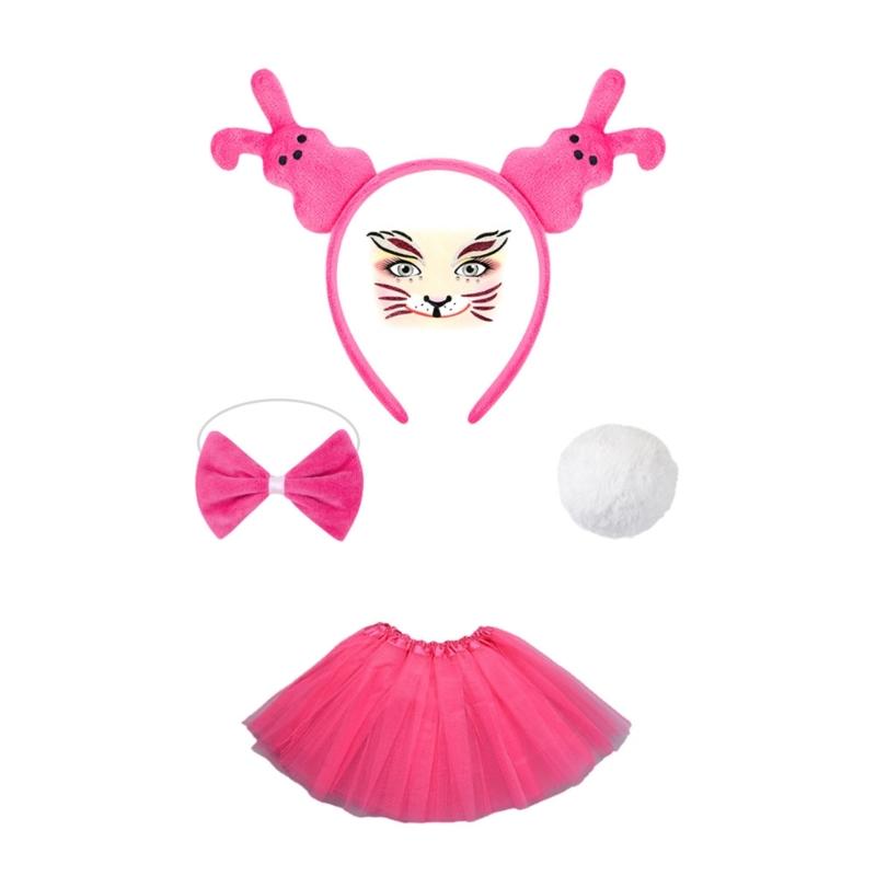 1/3/4/5Pcs Women's Bunnies Costume Accessories Set Rabbit Ears Headband Bowtie Rabbit Tail Tutu Skirt for Easter Party