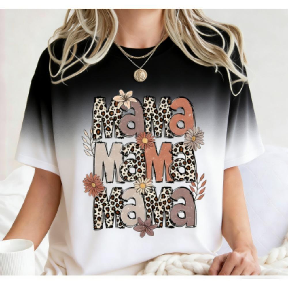 Fashion Funny Leopard Letter Mama Print Women's Short Sleeves T-Shirt Loose Casual Summer Outdoor Street Women's Tees Tops