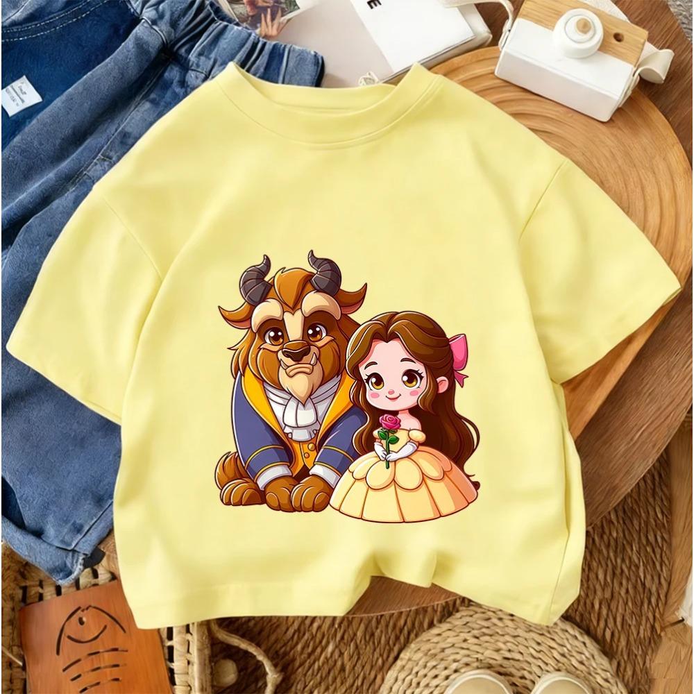 Street Style Boys Girls Tee Beauty And The Beast Trendy Fashion Cartoon Design Summer Kids Casual Outfit