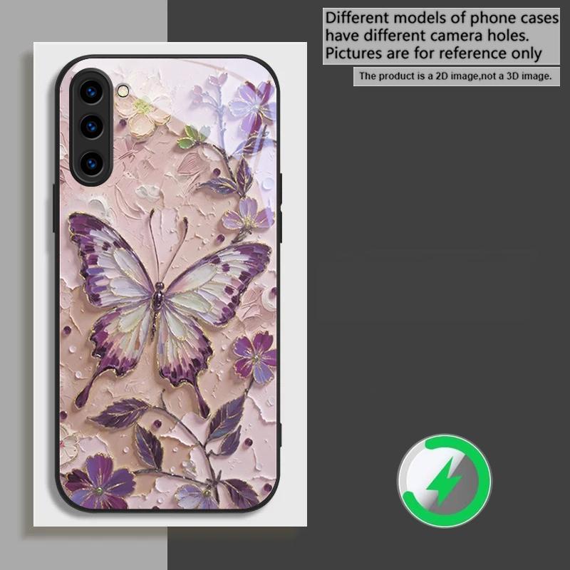 Elegant pink butterfly suitable for Samsung Galaxy S26 Ultra S20 FE S21 S22+ S23 Plus S24 Ultra 25 Edge black Glass Phone Casee