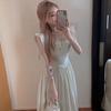 French Gentle and Sweet Wind Lotus Leaf Edge Square Collar Suspender Dress Women's Summer Temperament Waist and Thin A-shaped Long
