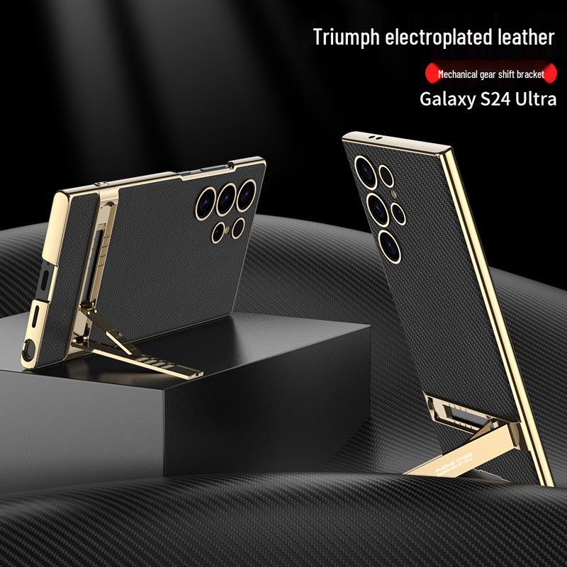 GKK Electroplated Leather Bracket Phone Case for S24 Ultra - Drop-Proof with Precise Cutouts