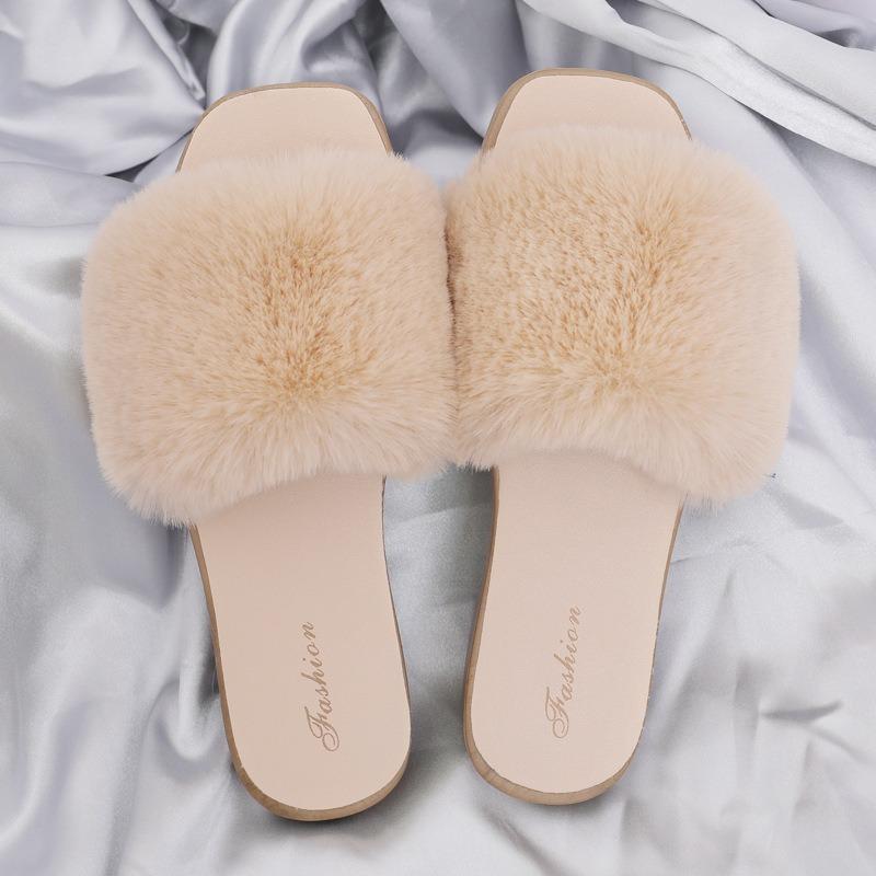 Women's Faux Fur Slides Fashion Flat Open-toe Slippers