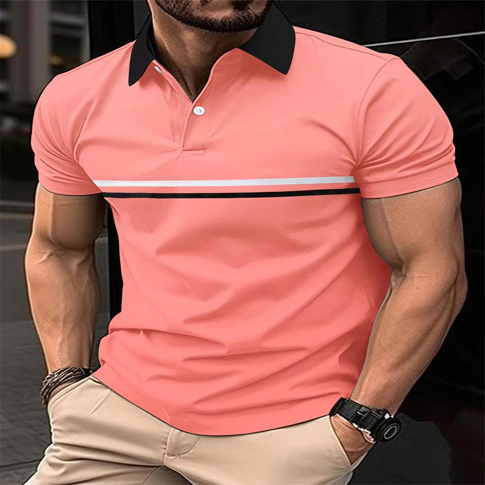 2026 Summer Men s Fashion POLO Shirt Casual Button Stitching T-shirt Men s Sports Polo Shirt S розовый