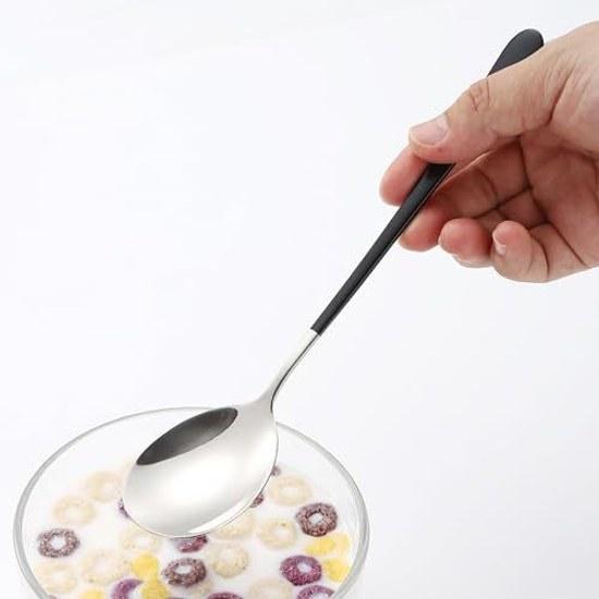 Cutlery Set Knife Fork Spoon 8 Pieces 2 People 18-8 Stainless Steel Seamless Integrated Long Handle Everyday Use (Silver/Black)