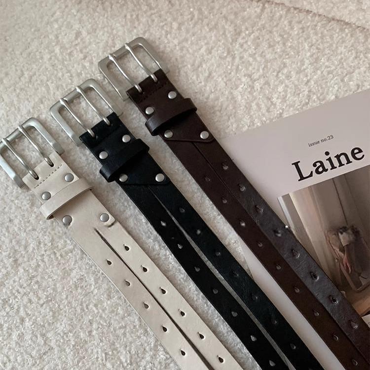 Leather Belt Male Female Fashion Pu Material Double Row Buckle Street Style For Casual Wear