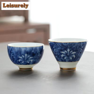 Taza de té retro azul y blanco de 50 ml, taza de meditación, cuenco de té boutique hecho a mano, accesorios para juego de té de porcelana china, taza de té maestra