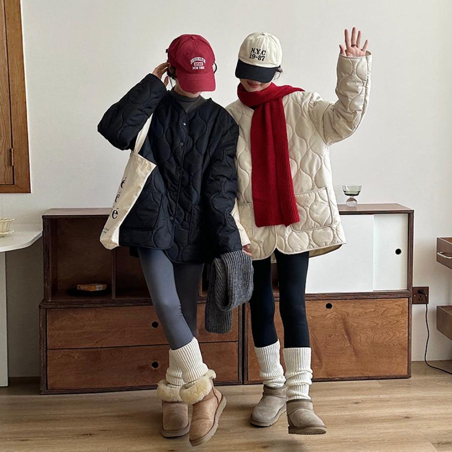 Lamb Wool Splicing Thin Diamond Pattern Winter Korean Style Loose Small Fragrant Style Diamond Pattern Warm Cotton Coat for Women