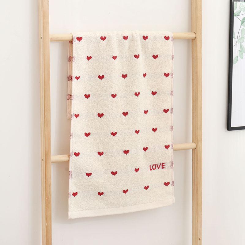 100% Cotton Love Heart Thick Embroidered Face Towel - Soft & Absorbent Couple Gift