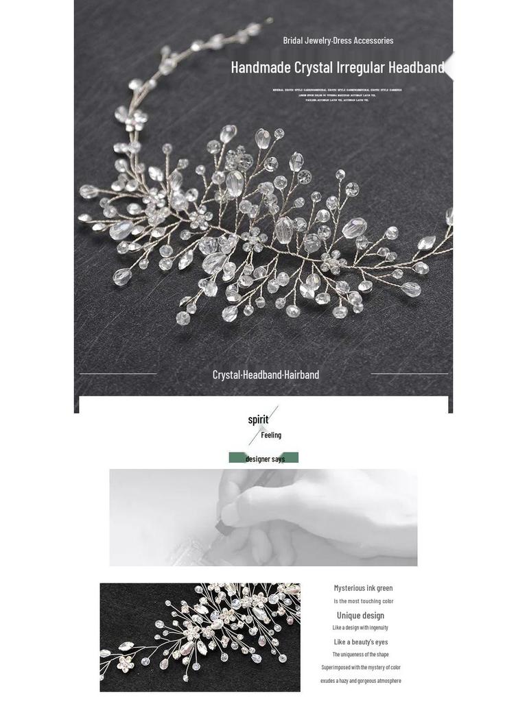 Bridal Crystal Irregular Women's Headband - Handmade Gold & Silver Yarn Evening Dress Hair Accessory